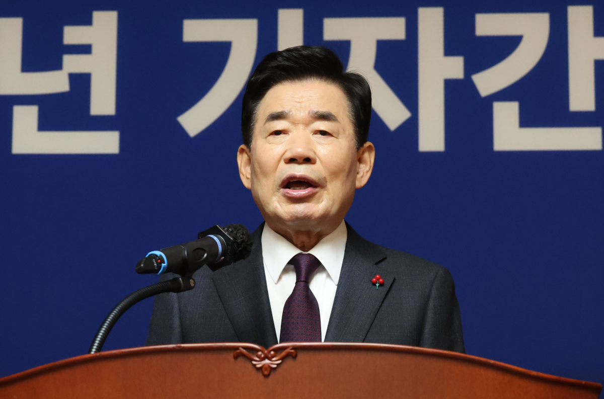 ▲김진표 국회의장이 11일 오전 서울 여의도 국회 사랑재에서 신년 기자간담회를 하고 있다. (연합뉴스)