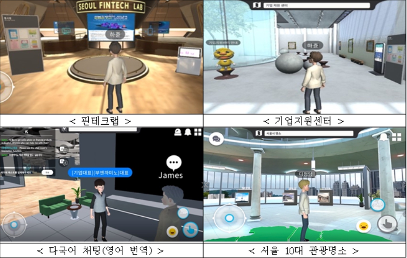 ▲메타버스 서울 내에서 핀테크랩, 서울 10대 관광명소 등을 체험해볼 수 있다. (자료제공=서울시)