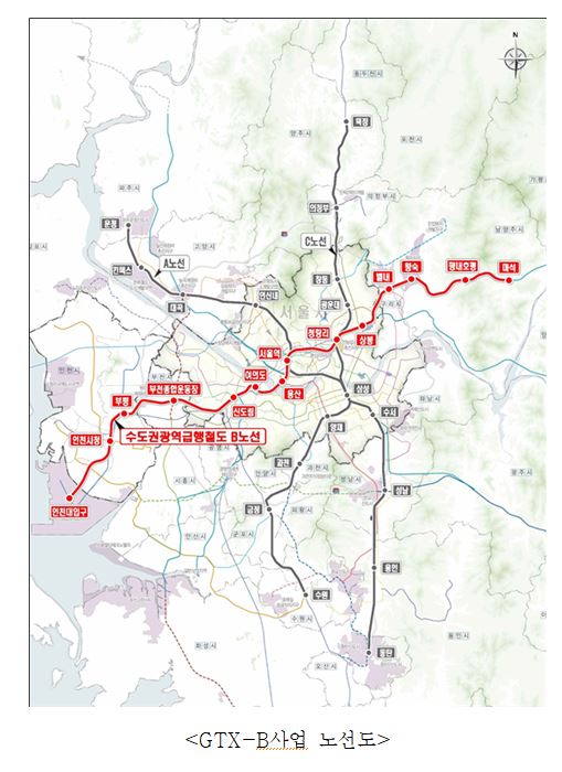 ▲GTX B사업 노선도 (자료제공=대우건설)