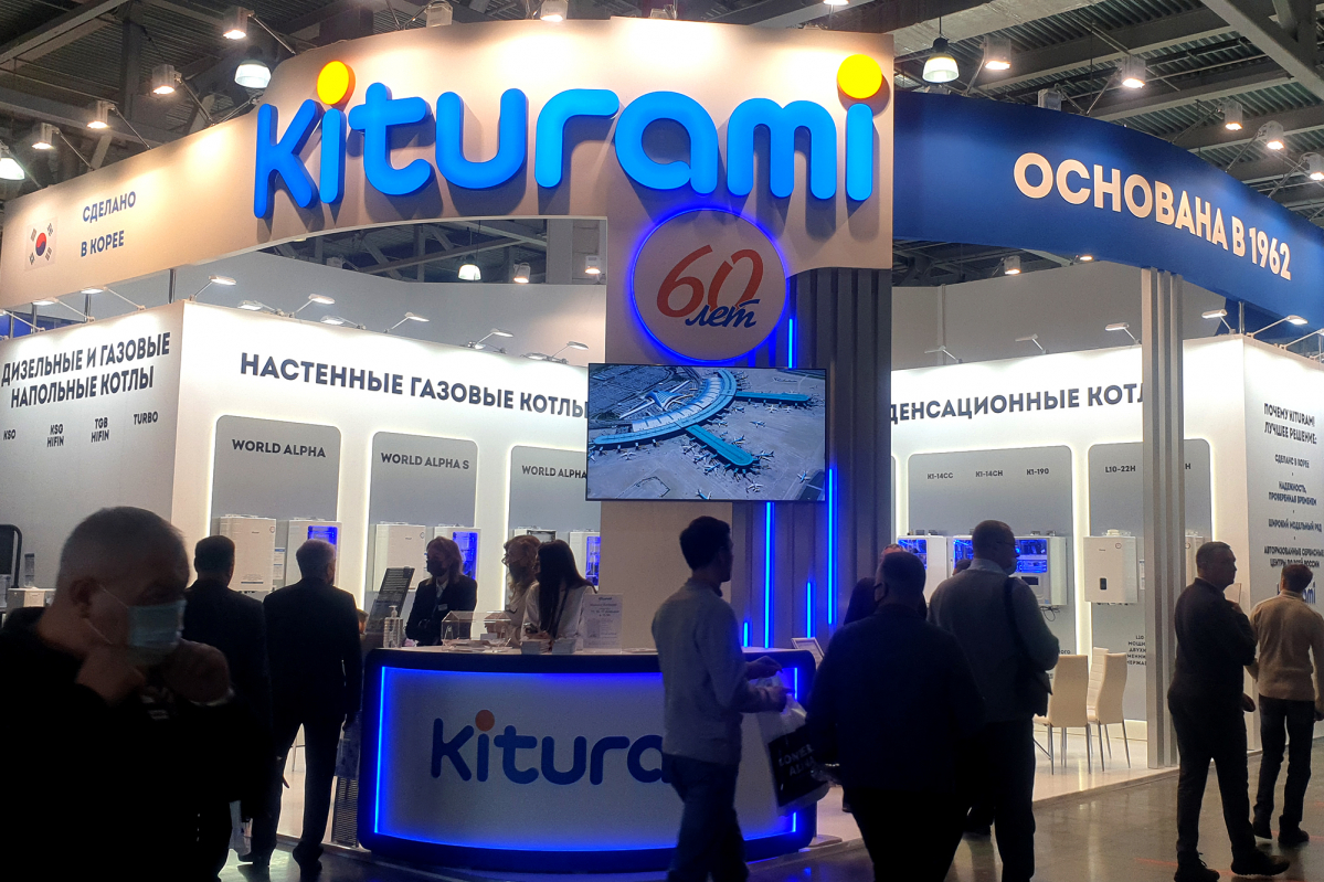 ▲2021년 아쿠아썸 모스크바 전시회에 참여한 귀뚜라미보일러 부스 전경. (사진제공=귀뚜라미보일러)