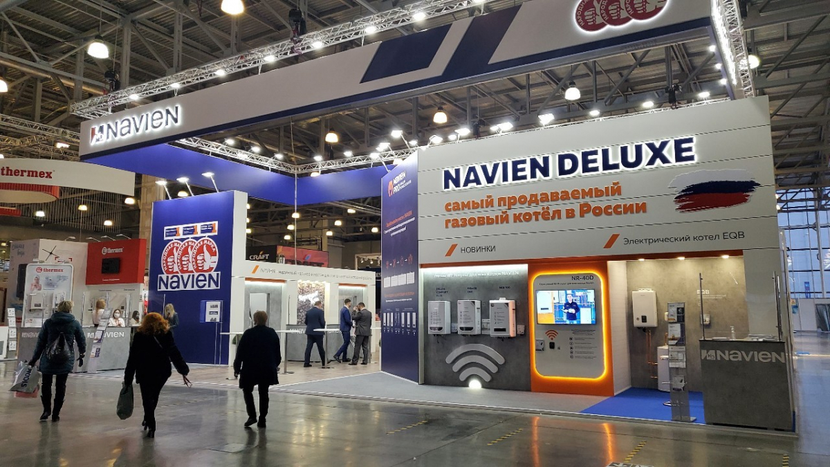 ▲2021년 아쿠아썸 모스크바 전시회에 참여한 경동나비엔 부스 전경. (사진제공=경동나비엔)