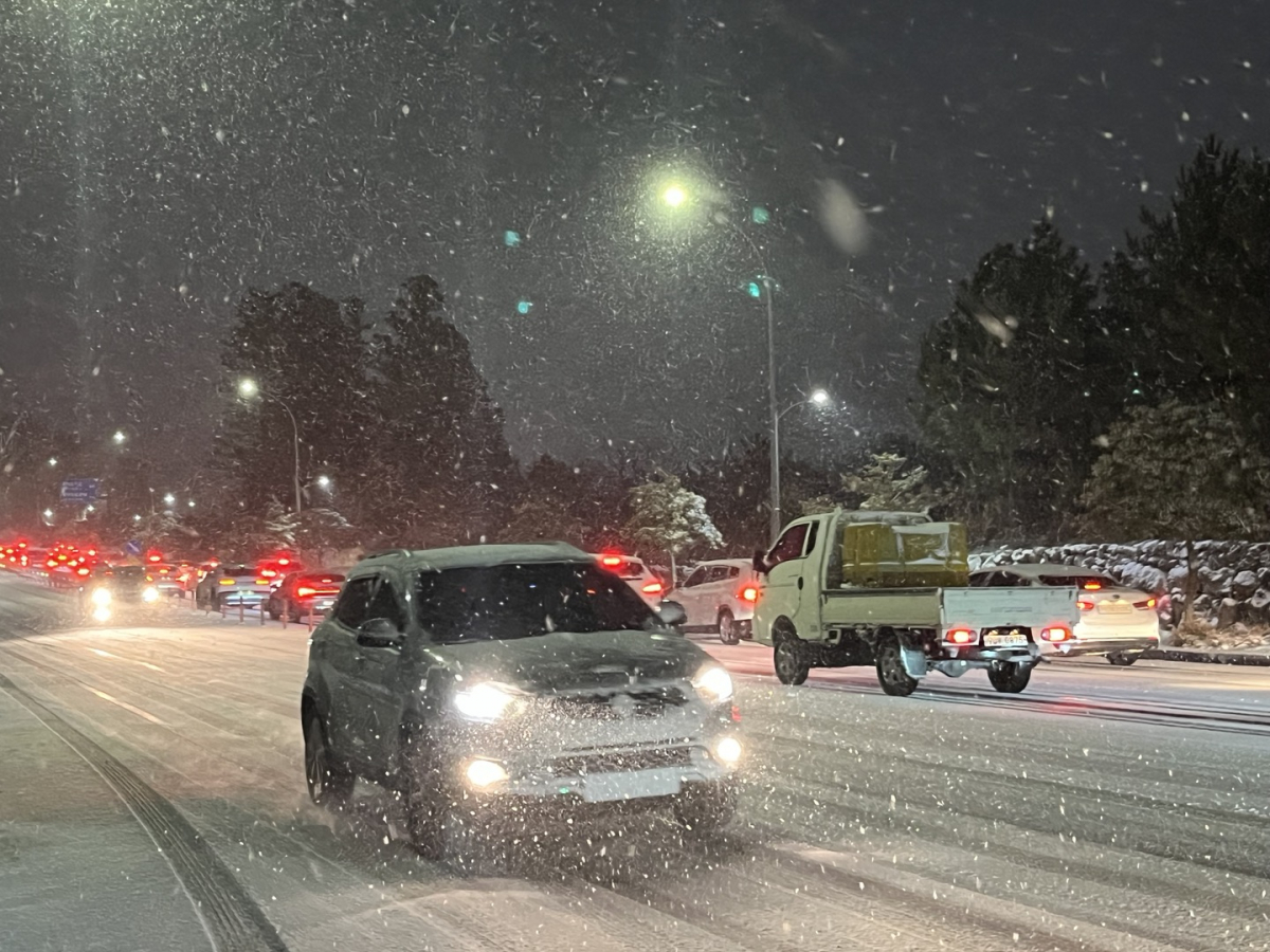 ▲대설특보가 발효된 27일 제주시 모습. (연합뉴스)