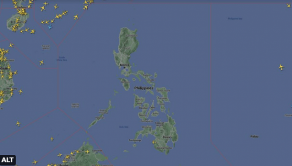 ▲항공기 운항 중단된 필리핀 상공. 출처 플라이트트레이더24 트위터 캡처