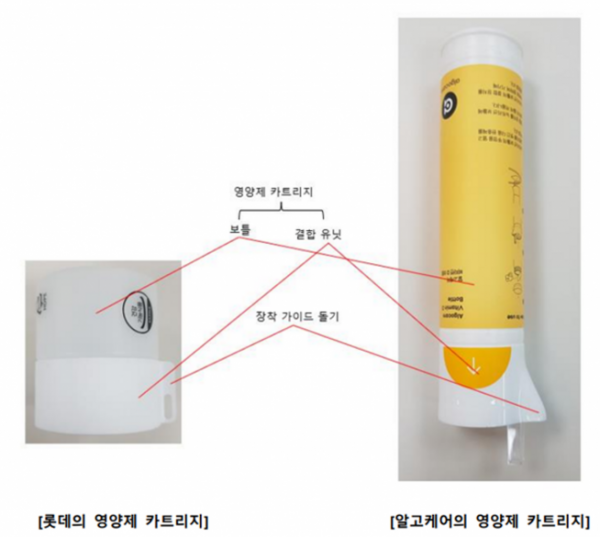 ▲알고케어는 롯데헬스케어의 카트리지와 알고케어의 카트리지의 구조와 원리가 동일하다고 주장하고 있다.  (사진제공=알고케어)