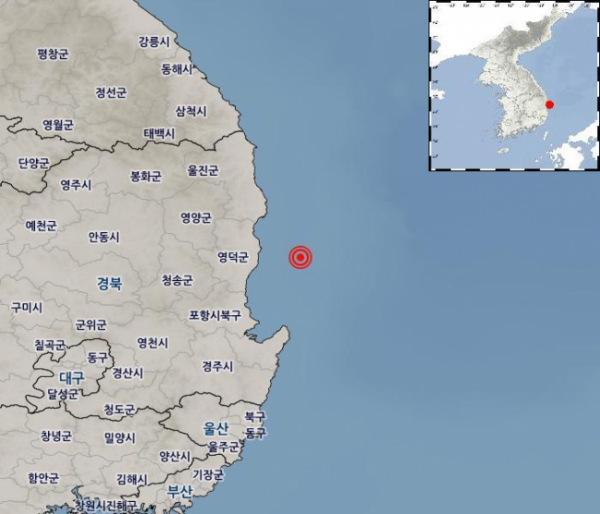 ▲21일 오후 1시 37분 경북 영덕군 동북동쪽 24㎞ 해역에서 규모 2.5의 지진이 발생했다. (사진제공=기상청)