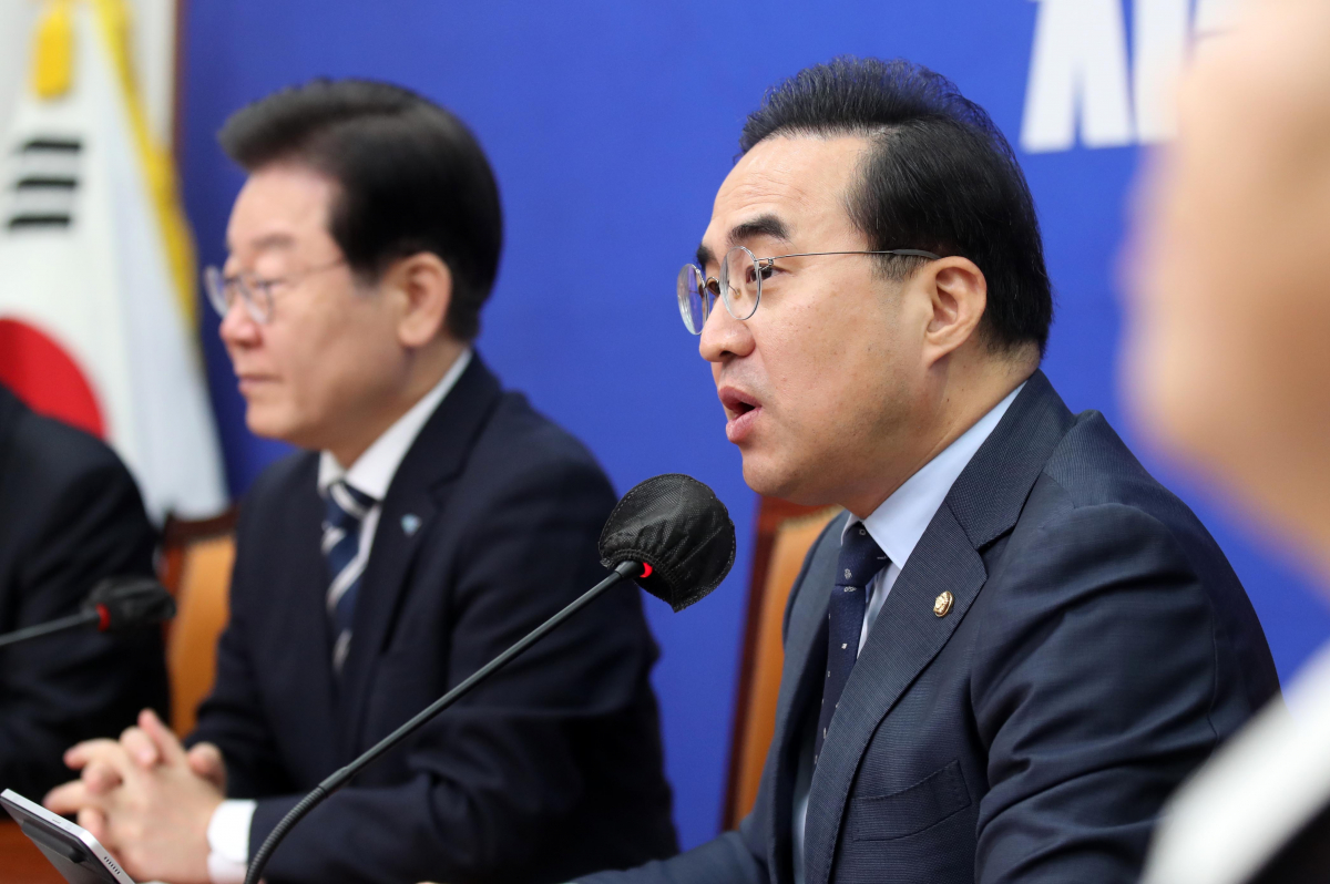 ▲박홍근 더불어민주당 원내대표가 6일 오전 서울 여의도 국회에서 열린 최고위원회의에서 발언하고 있다.  (국회사진기자단)