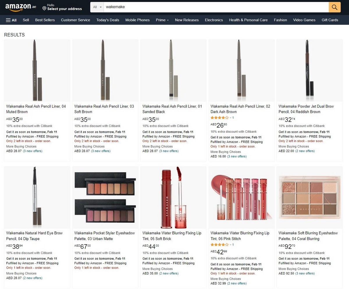 ▲중동 아마존에 입점한 웨이크메이크 상세 페이지. (사진제공=CJ올리브)