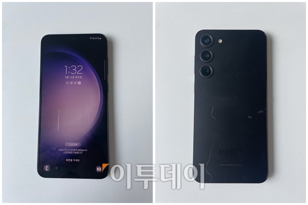 ▲갤럭시 S23 플러스 모델 블랙 색상. 좌측부터 전면, 후면. (이다솜 기자 citizen@)