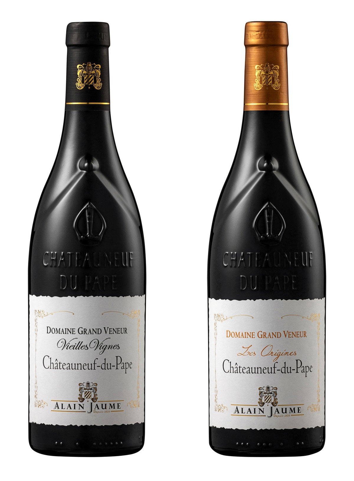 ▲도멘 그랑 브너 샤또네프 뒤 빠쁘 비에이유 비뉴(왼쪽)와 레 오리진(오른쪽). (사진제공=하이트진로)