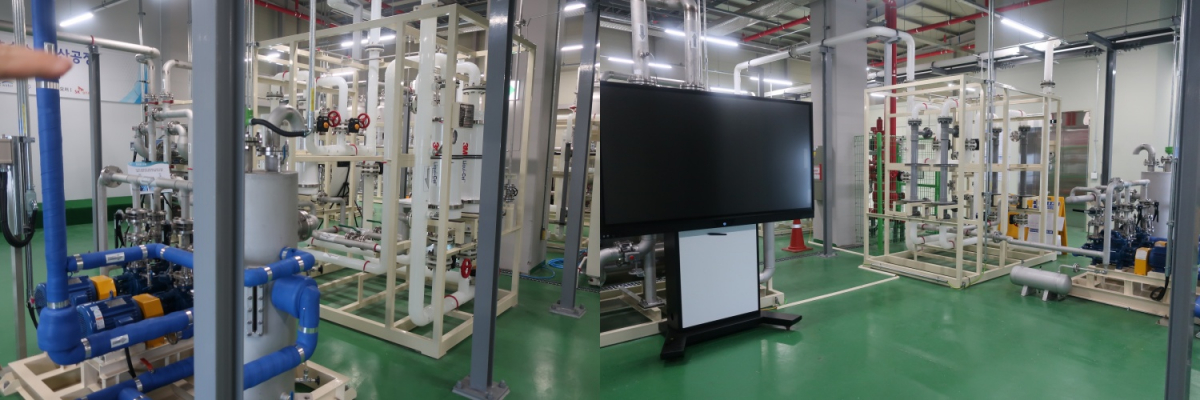 ▲4층에 외산 장비가 설치된 1라인(왼쪽), 국산화 장비 설치 예정인 2라인(오른쪽) 모습. (사진제공=SK실트론)