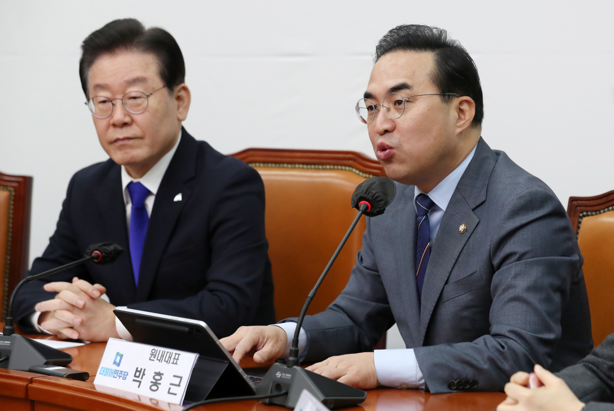 ▲박홍근 더불어민주당 원내대표가 24일 오전 서울 여의도 국회에서 열린 최고위원회의 에서 발언을 하고 있다. (국회사진기자단)