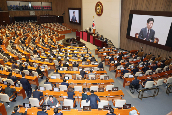 ▲김진표 국회의장이 2일 오후 국회에서 열린 제403회국회(임시회) 제1차 본회의에서 개회사를 하고 있다. (연합뉴스)