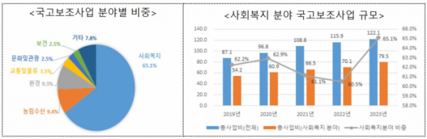 ▲국고보조사업 분야별 비중과 사회복지 분야 사업 규모. (자료제공=행정안전부)