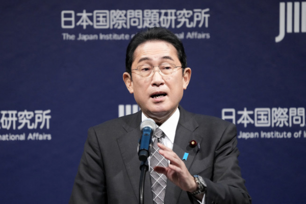 ▲기시다 후미오 일본 총리가 20일 도쿄에서 열린 글로벌 포럼에 참석해 발언하고 있다. 도쿄/AP뉴시스 