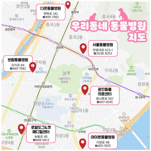 ▲서울 광진구의 우리동네 동물병원 지도. (자료제공=광진구)