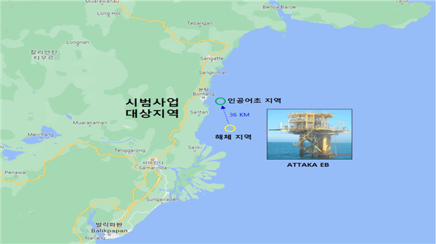 ▲인니 노후 해양플랜트 해체 및 재활용 시범사업 지역. (사진제공=해양수산부)