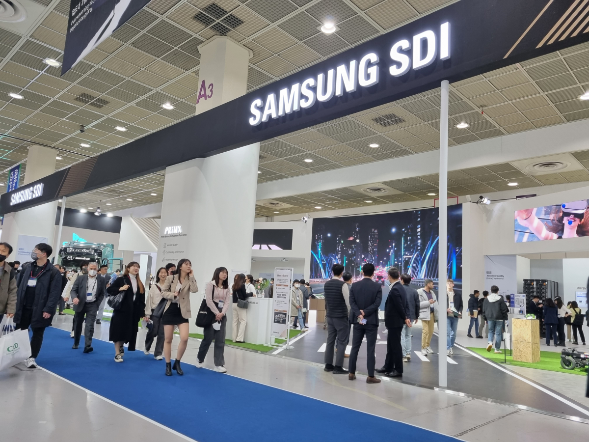 ▲'인터배터리 2023'의 삼성SDI 부스 전경. (강문정 기자 kangmj@)