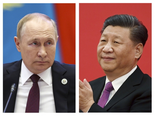 ▲블라디미르 푸틴 러시아 대통령과 시진핑 중국 국가주석이 2022년 9월 16일 우즈베키스탄 사마르칸트에서 만났다. 사마르칸트/AP연합뉴스
