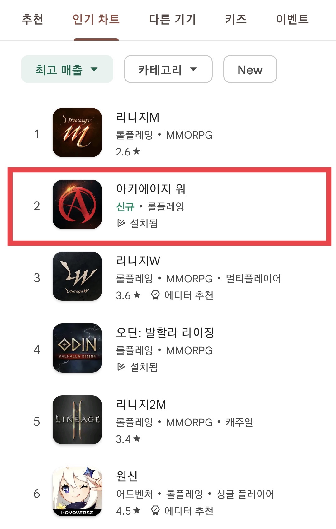 (사진제공=구글플레이 매출순위 캡쳐)