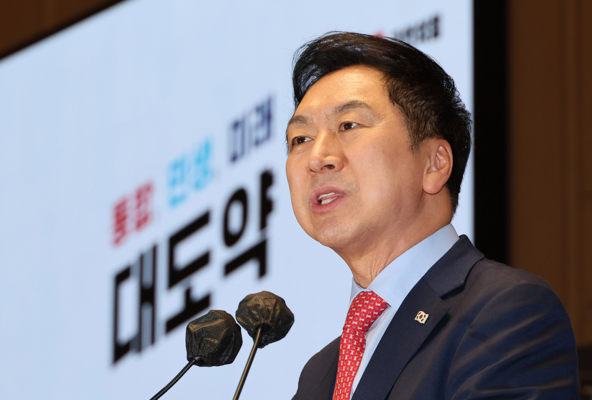 ▲국민의힘 김기현 대표가 23일 오후 국회에서 열린 의원총회에서 발언하고 있다. (연합뉴스)