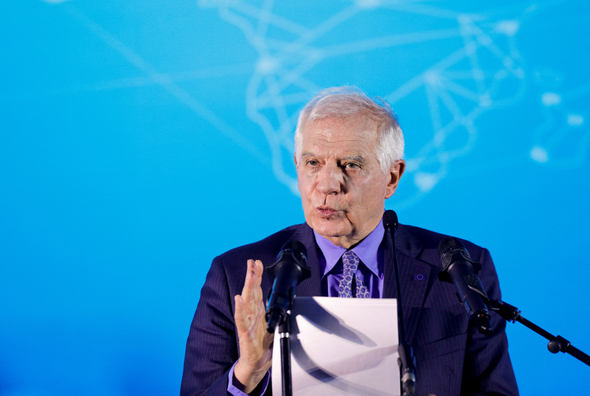 ▲호세프 보렐 유렵연합(EU) 외교안보 고위대표가 18일 북마케도니아 오흐리드에서 기자회견을 하고 있다. 오흐리드(북마케도니아)/로이터연힙뉴스
