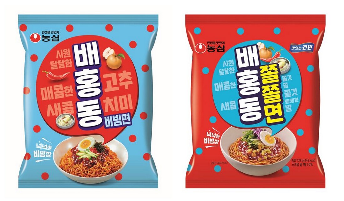 ▲배홍동비빔면과 배홍동쫄쫄면. (사진제공=농심)