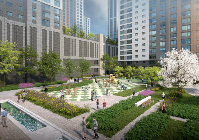 ▲두산위브더제니스 오션시티 조경 조성 모습 (사진제공=두산건설)