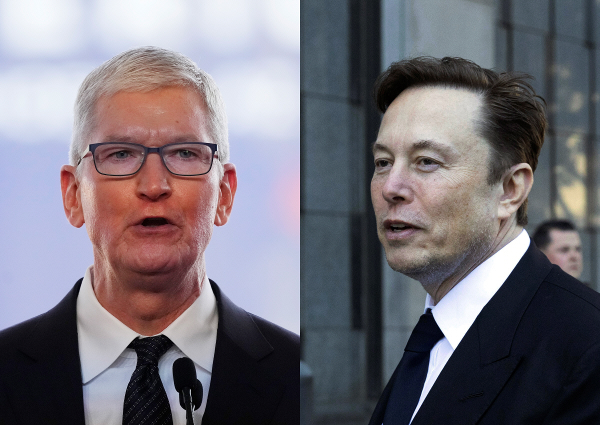 ▲팀 쿡 애플 CEO(왼쪽부터), 일론 머스크 테슬라 CEO. (AP/뉴시스)
