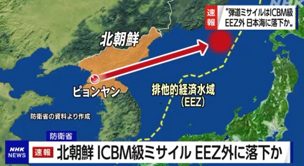 ▲북한 탄도미사일 이동 경로 . 출처 NHK 홈페이지
