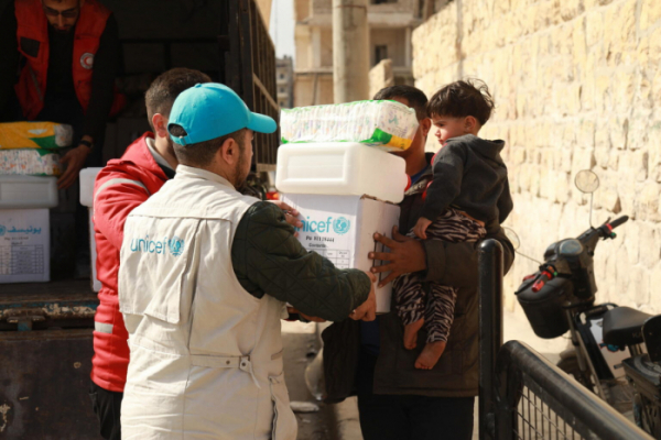 ▲유니세프가 튀르키예·시리아 지진 피해 현장에서 아동 구호 활동을 펼치고 있다. (사진제공=보령)