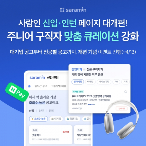 ▲사람인, 신입·인턴 페이지 개편으로 주니어 구직자 커리어 성장 지원 (사진제공=사람인)