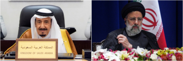▲살만 빈 압둘아지즈(왼쪽) 사우디아라비아 국왕과 세예드 에브라힘 라이시 이란 대통령. AP뉴시스