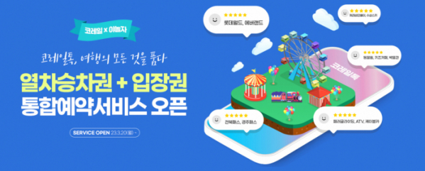 ▲한국철도공사가 자사의 모바일 앱인 코레일톡을 통해 열차승차권과 관광지 입장권을 한 번에 예약할 수 있는 서비스를 시작한다.  (한국철도공사)
