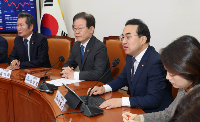 ▲더불어민주당 박홍근 원내대표가 5일 국회에서 열린 최고위원회의에서 발언하고 있다. (연합뉴스)