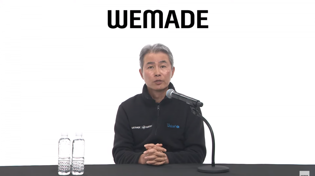 ▲12일 장현국 위메이드 대표가 위메이드 2분기 프리뷰 미디어 간담회에서 말하고 있다. (사진=위메이드 기자 간담회 캡처)