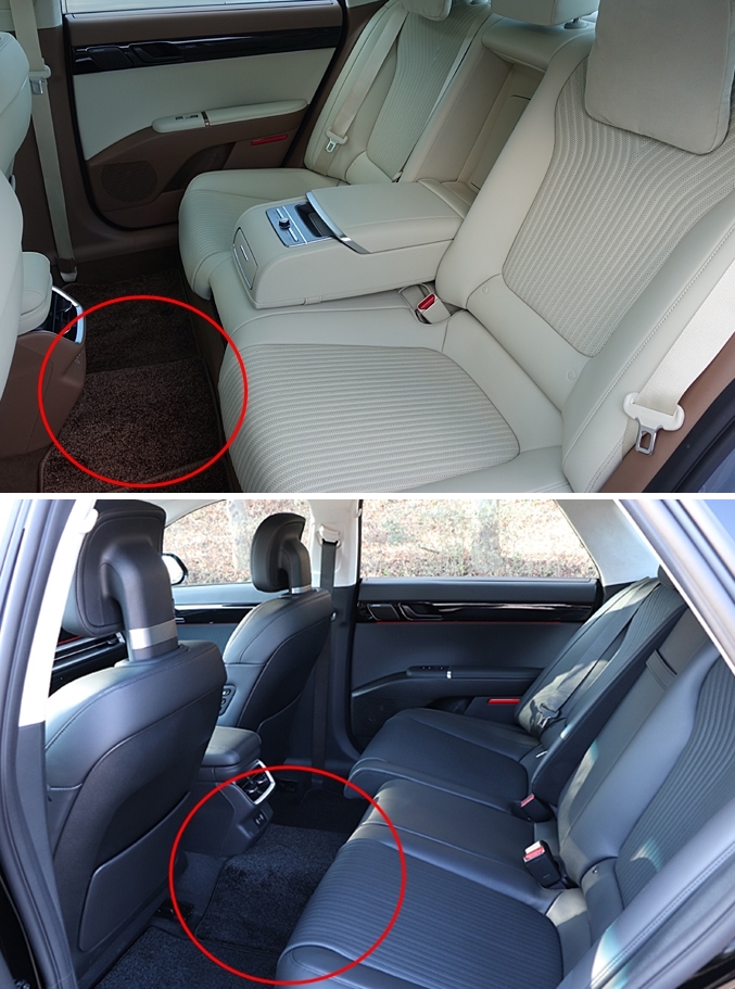 ▲7세대 신형 그랜저 2WD 모델(사진 위)과 AWD 모델(사진 아래)의 2열 센터 터널의 모습. 대중차 브랜드에서 내수 전용모델을 위해 언더 패널을 2종류로 만들기는 쉽지 않다. (김준형/이민재 기자)