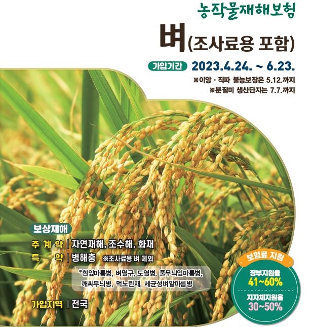 ▲벼 농작물재해보험 가입 안내. (자료제공=농림축산식품부)