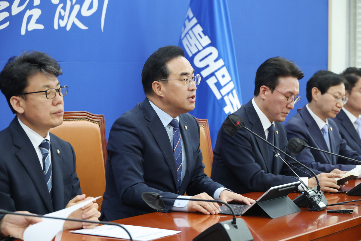 ▲더불어민주당 박홍근 원내대표가 27일 오전 국회에서 열린 정책조정회의에서 발언하고 있다. (연합뉴스)