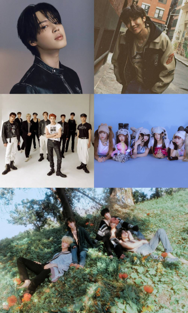 ▲방탄소년단 지민, 제이홉, 뉴진스, 투모로우바이투게더, NCT 127(사진 = 빅히트 뮤직, SM엔터테인먼트, 어도어 제공)