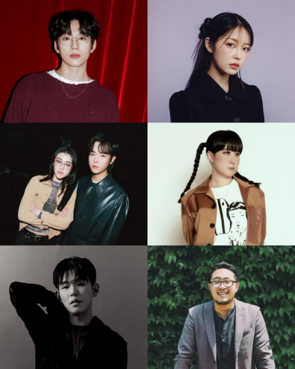 ▲10CM, 미노이, 새소년, 선우정아, 폴킴, 김준표(사진제공=각 소속사)