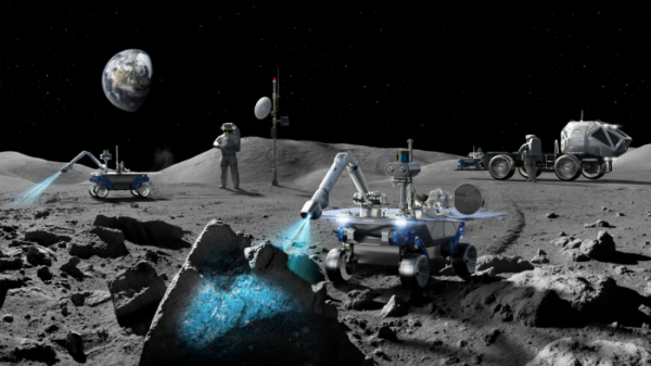▲현대차그룹은 우주 분야 최고의 역량을 보유한 국내 연구기관과 함께 ‘달 탐사 전용 로버(Rover)’의 개발모델 제작에 착수했다고 20일 밝혔다. 사진은 현대차가 제작한 로버가 달 탐사를 하는 가상 이미지. (사진제공=현대자동차)