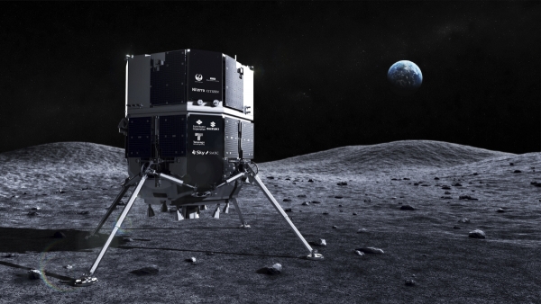 ▲일본 우주 스타트업 아이스페이스(ispace)가 달에 착륙한 하쿠토-R 미션 1을 묘사한 모습이다. AP뉴시스
