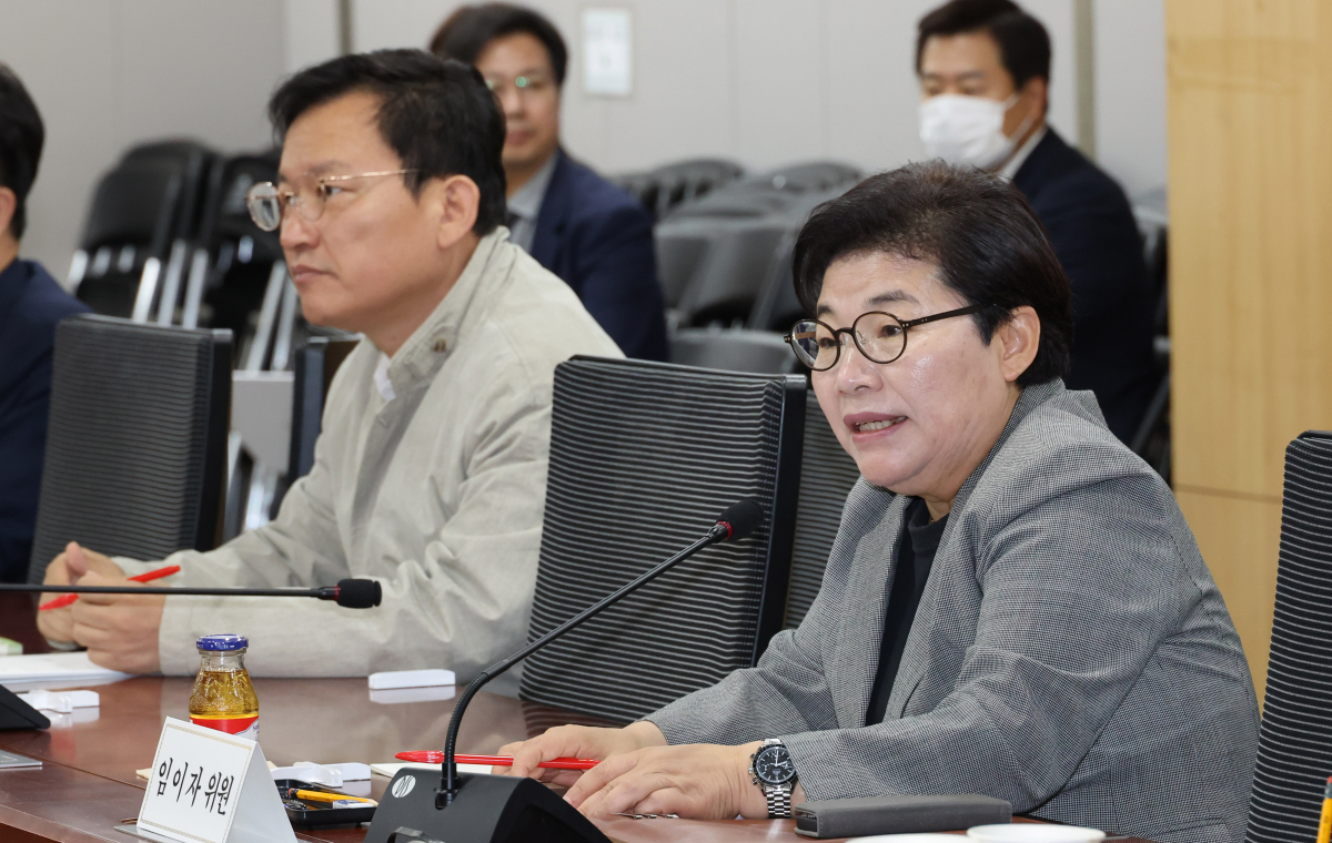 ▲국민의힘 임이자 의원이 3일 오전 서울 여의도 국회 의원회관에서 열린 노동 정책 당정간담회에서 발언하고 있다. (연합뉴스)