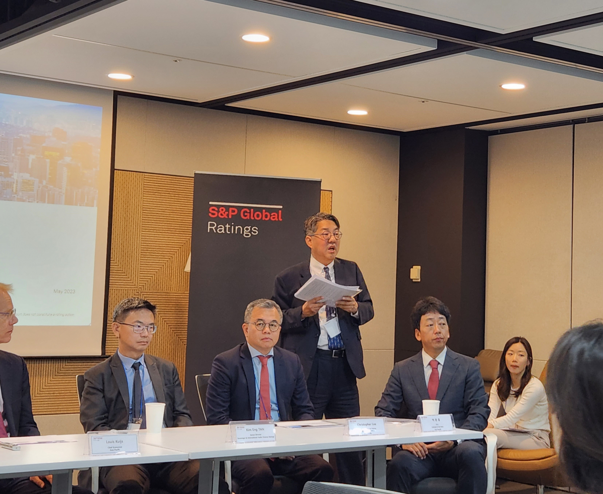 ▲3일 서울파이낸스센터에서 진행된 S&P 글로벌 신용평가 기자간담회에서 권재민 S&P글로벌 한국대표가 진행 발언을 하고 있다. (사진=정성욱 기자)