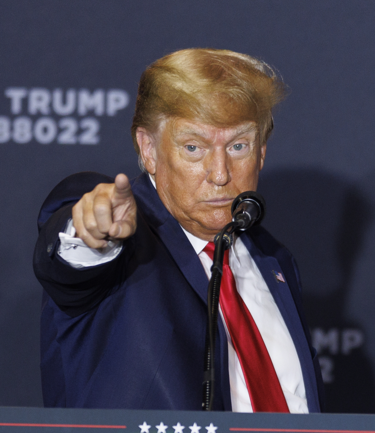 ▲도널드 트럼프 전 미국 대통령이 지난달 27일 미국 뉴햄프셔주 맨체스터에서 연설을 하고 있다. 맨체스터(미국)/EPA연합뉴스