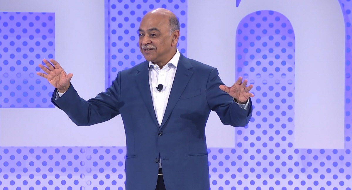 ▲아빈드 크리슈나 IBM 최고경영자(CEO)가 9일(현지시간) ‘싱크 2023(Think 2023)’ 콘퍼런스에서 연설하고 있다. 출처 IBM 웹사이트
