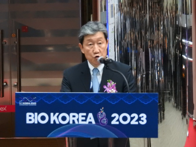 ▲차순도 한국보건산업진흥원 원장이 바이오코리아 개막식에서 개회사를 하고 있다. (노상우 기자 nswreal@)
