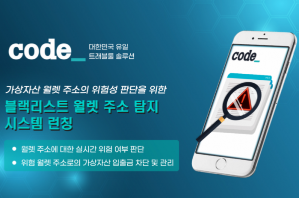 ▲빗썸ㆍ코인원ㆍ코빗의 합작법인 트래블룰 솔루션 기업 코드(CODE)가 회원사들이 가상자산 입ㆍ출금 시 외부 지갑주소에 대한 위험 수준을 판다할 수 있는 장치인 ‘블랙리스트 월렛 주소 탐지 시스템(Protector)’을 런칭했다고 8일 밝혔다. (사진=코드)