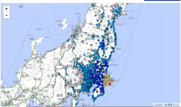 ▲ 지바현 앞바다에서 26일 오후 7시 3분쯤 규모 6.2의 지진이 발생했다. (출처 = 일본 기상청)
