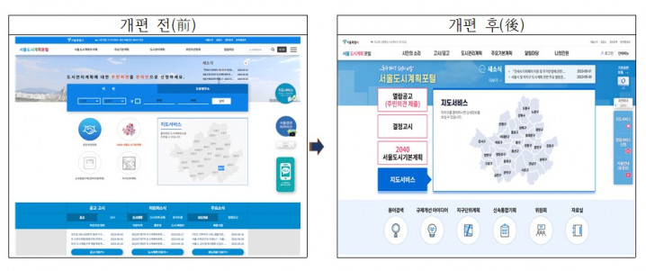 ▲서울도시계획포털 개편 비교 사진 (사진제공=서울특별시)